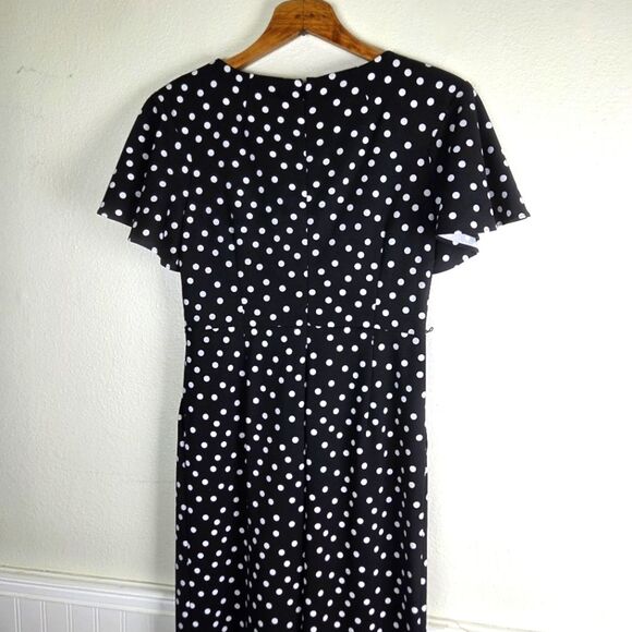 Women's Calvin Klein Black and White Polka Dot Maxi Jumpsuit Ruffled Sleeve 08 - Picture 7 of 13